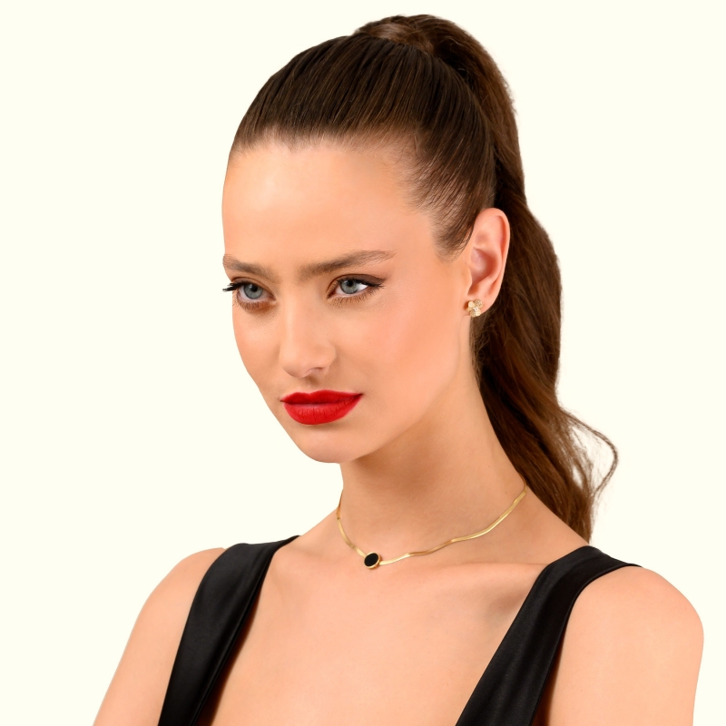 Sterling Silver Necklace InSense Black Herringbone gold