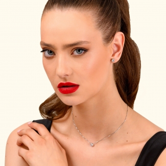 Colier argint Solitaire white zirconia, lantisor culisant
