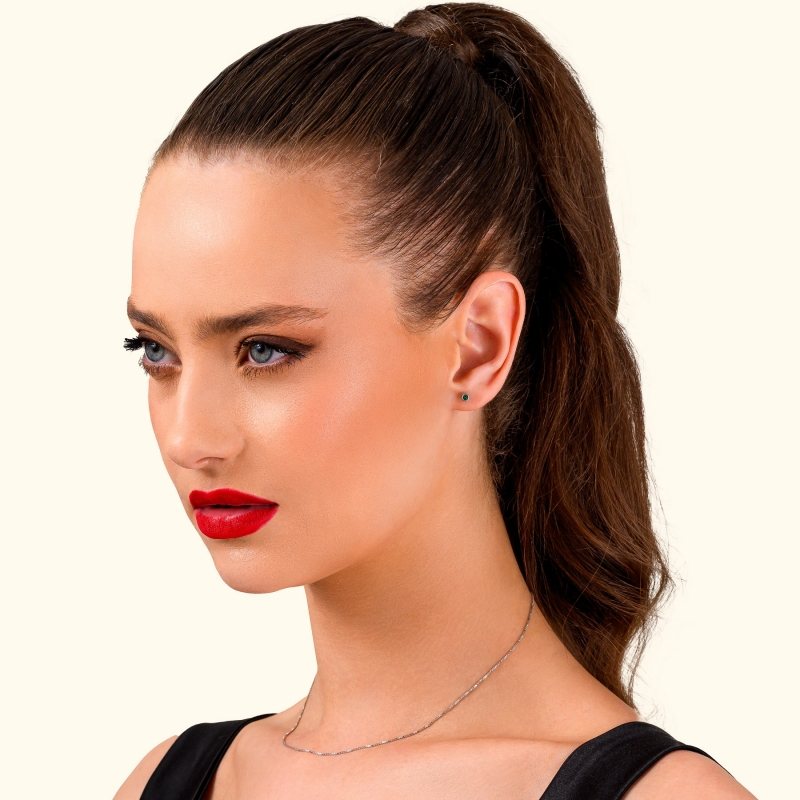 Sterling Silver Earrings Ultra Minimal Green Touch