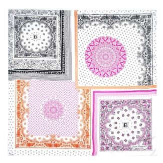 White Etno Pattern silk scarf