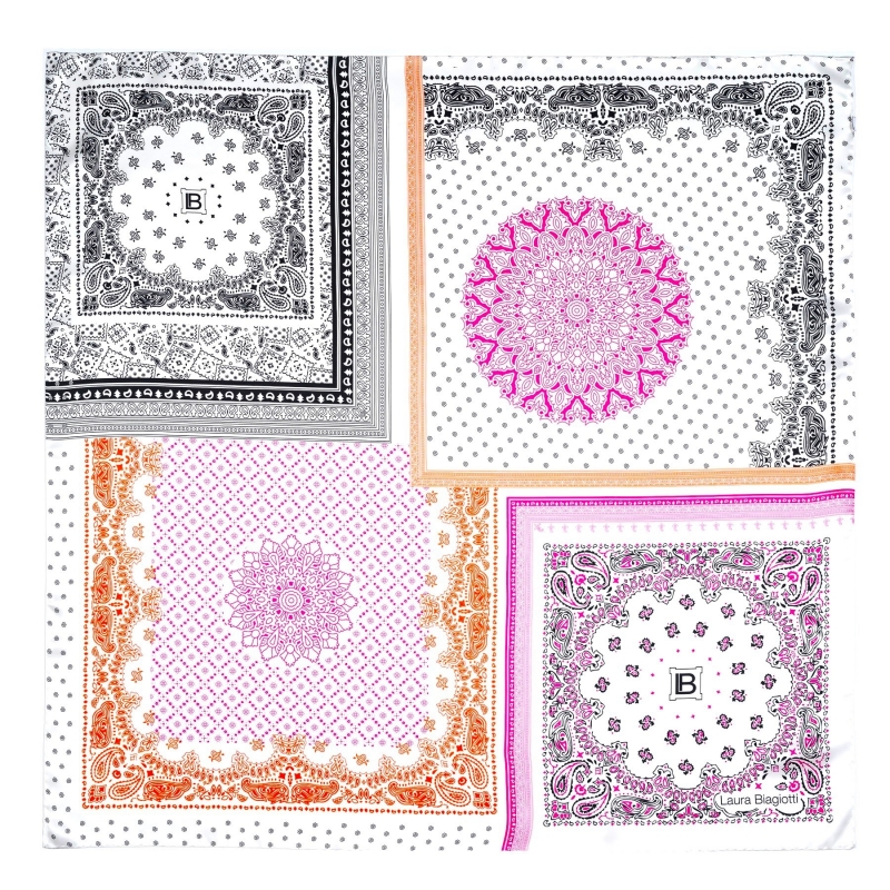 White Etno Pattern silk scarf