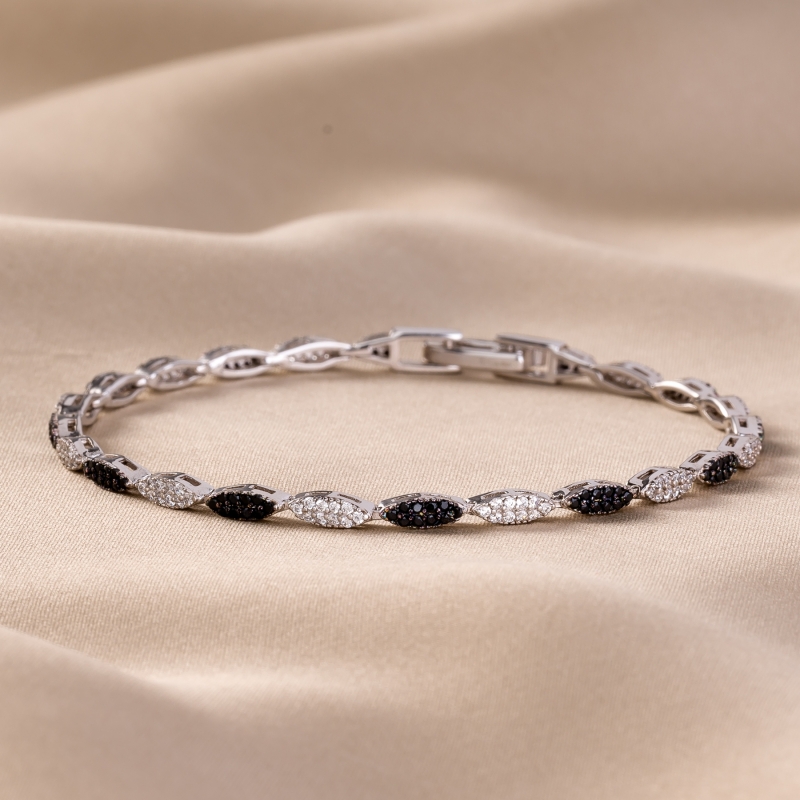 Bratara argint All The Time Black & White zirconia