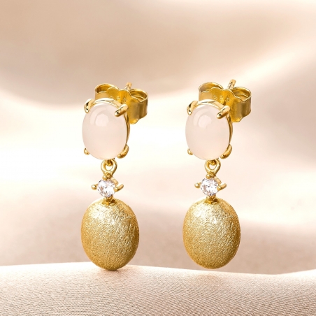 Sterling Silver Earrings Posh Milky Cat Eye gold