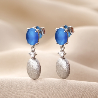 Sterling Silver Earrings Posh Blue Cat Eye