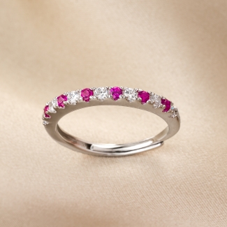 Adjustable Sterling Silver Ring Tennis Mix White & Pink zirconia