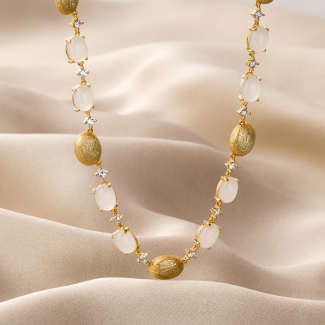 Colier argint Posh Milky Cat Eye gold