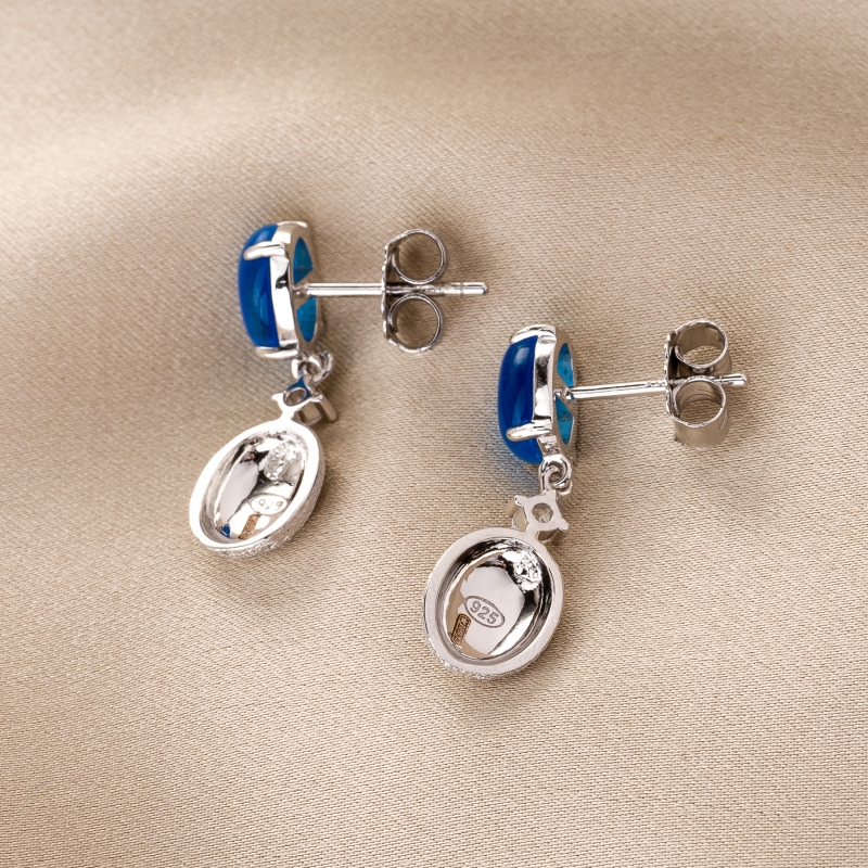 Sterling Silver Earrings Posh Blue Cat Eye