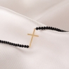 Black Tourmaline with 14K Gold cross charm Bracelet