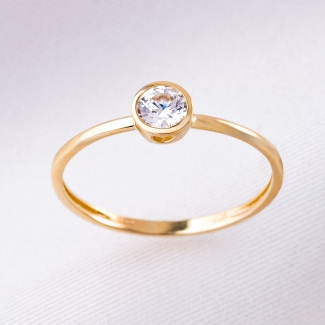 Inel aur 14K Solitaire zirconia 4 mm