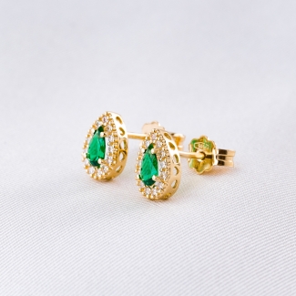 14K Gold Earrings Emerald Drops zirconia