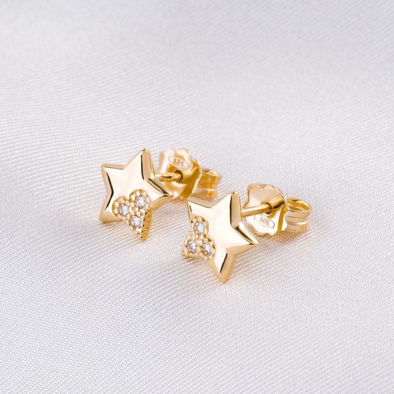 Cercei aur 14K Sparkling Stars zirconia