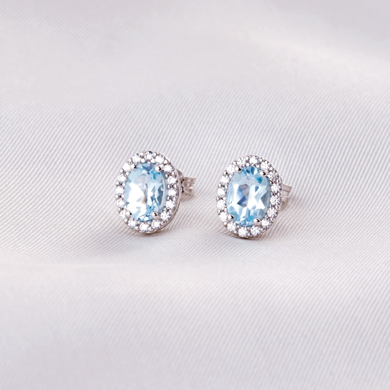 Cercei aur alb 14K Classy cu topaz natural