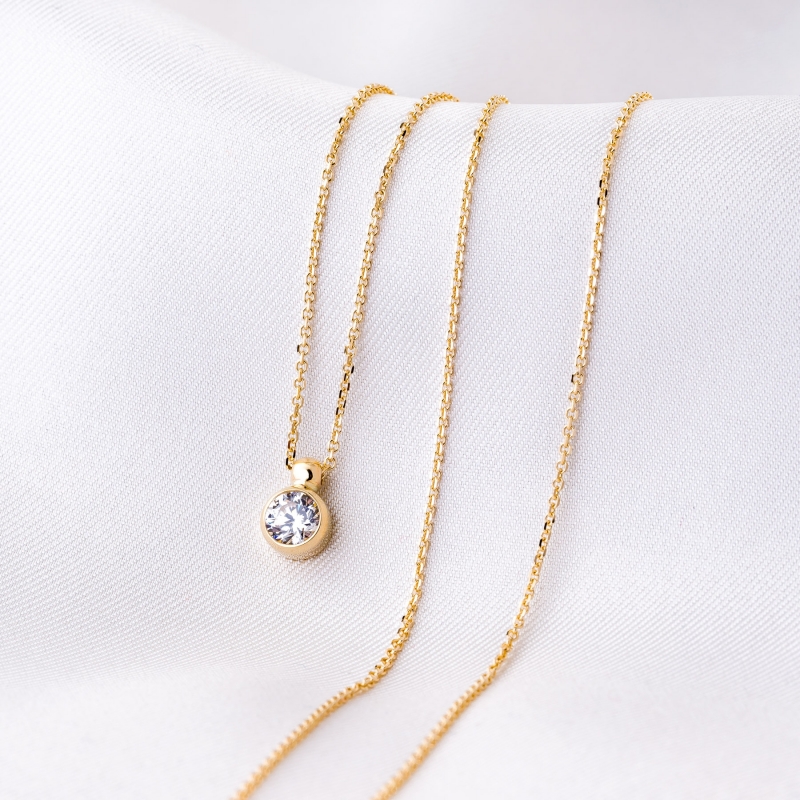 14K Gold Necklace Solitaire zirconia 4 mm