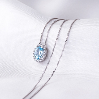 Colier aur alb 14K Classy cu topaz natural