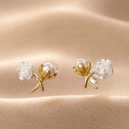 Cercei argint White Pearl Bloom gold