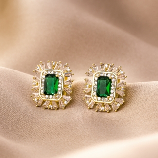 Sterling Silver Earrings Elegance Code green zirconia gold