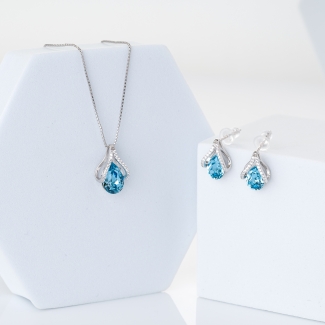 Set argint cercei, lant si pandant Feelings Light Blue Drops