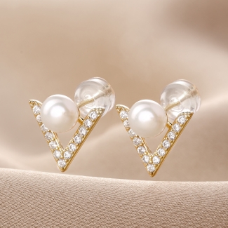 Sterling Silver Earrings Desirable V gold