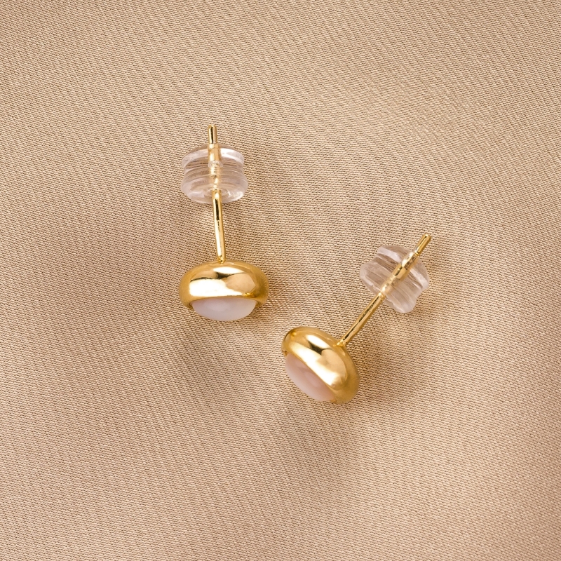 Sterling Silver Earrings Minimal White Moon sidef gold