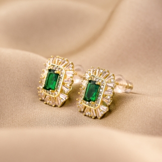 Sterling Silver Earrings Elegance Code green zirconia gold