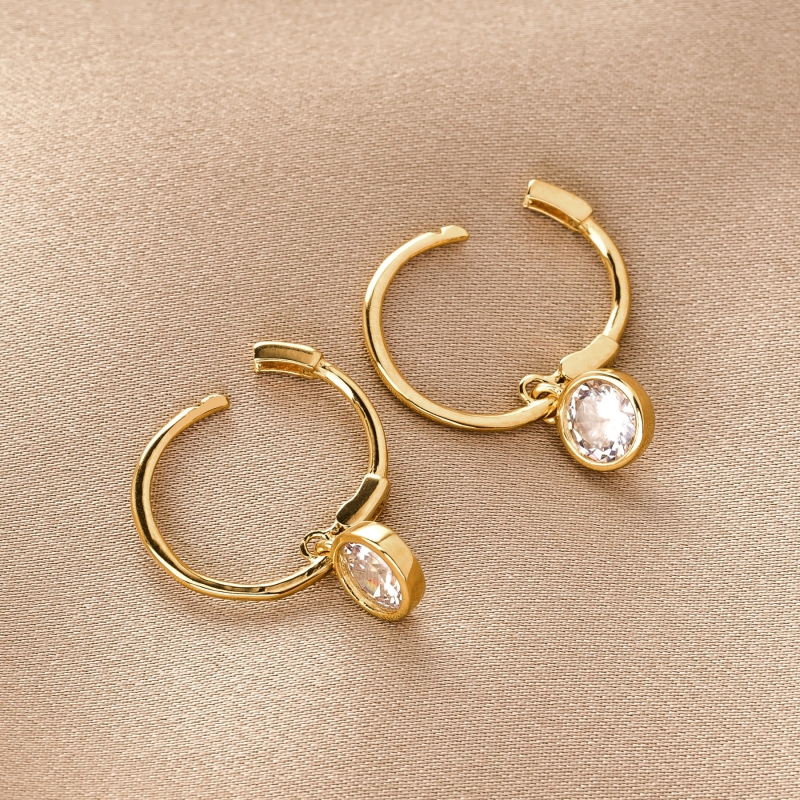 Sterling Silver Earrings Classy Solitaire zirconia gold