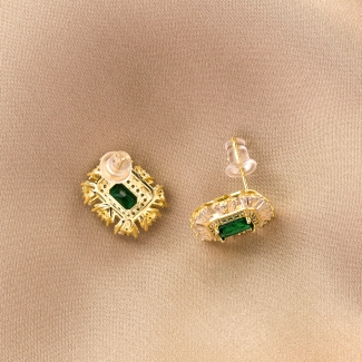 Sterling Silver Earrings Elegance Code green zirconia gold