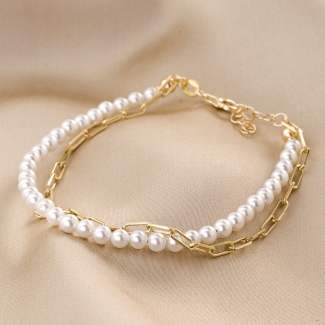 Sterling Silver Bracelet Double Pleasure pearls gold