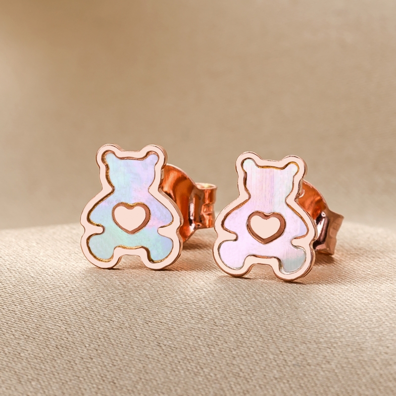 Sterling Silver Earrings Loving Baby Bear Mother Of Pearl