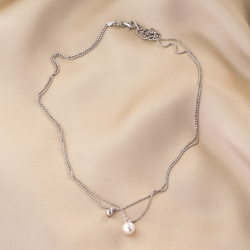 Colier argint Double Glam perla culisanta