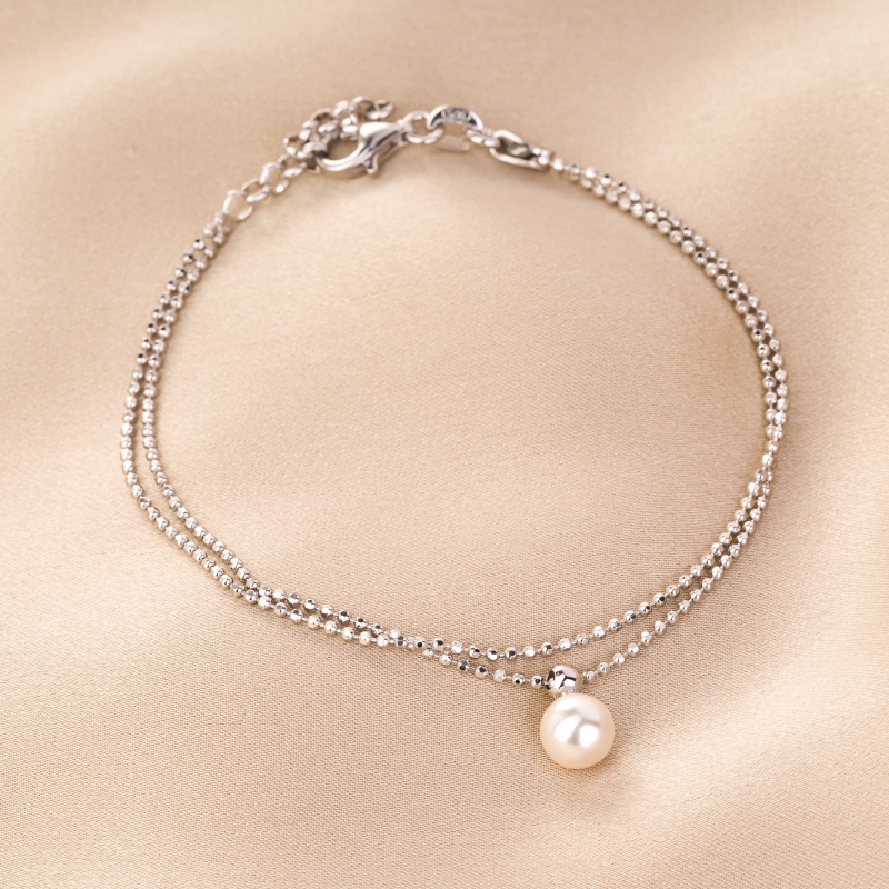 Sterling Silver Bracelet Double Glam pearl
