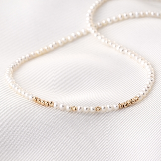 Guilty Glam Necklace white pearls, 14K gold charms