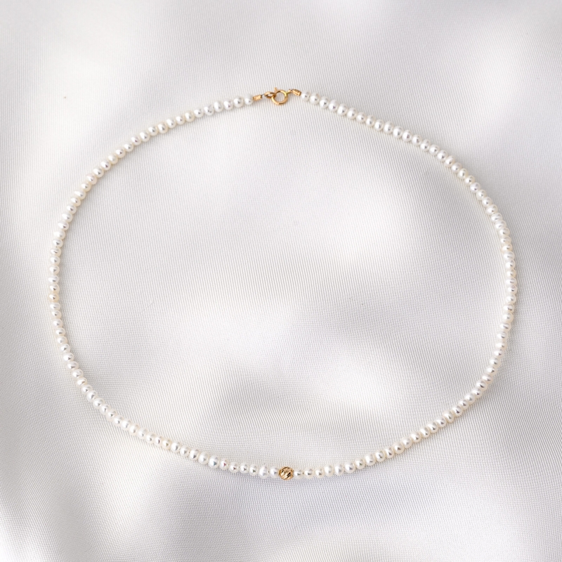 White Pleasure Pearls Necklace with 14K gold charm