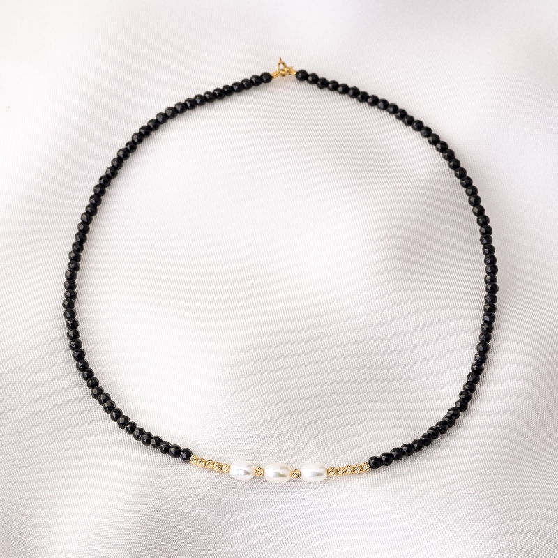 Colier Onix Extravaganza White Pearl, 12 sfere aur 14K