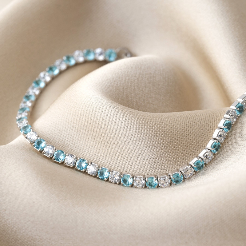 Sterling Silver Bracelet Tennis Mix White & Baby Blue zirconia 3.0