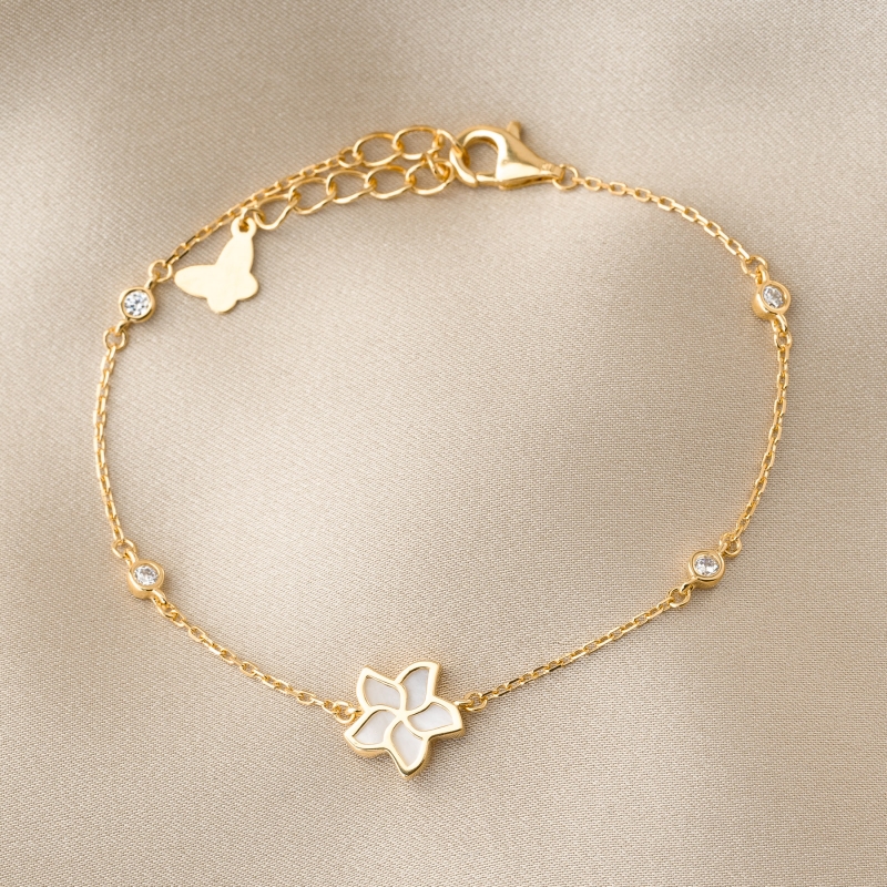 Bratara argint Fleur de Reve sidef alb gold