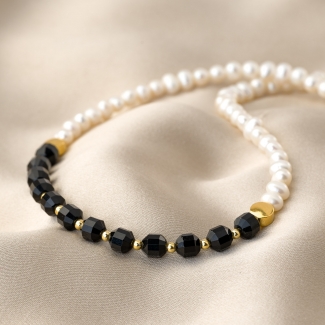 Choker argint Magnetic Touch onix, perle, lantisor culisant gold