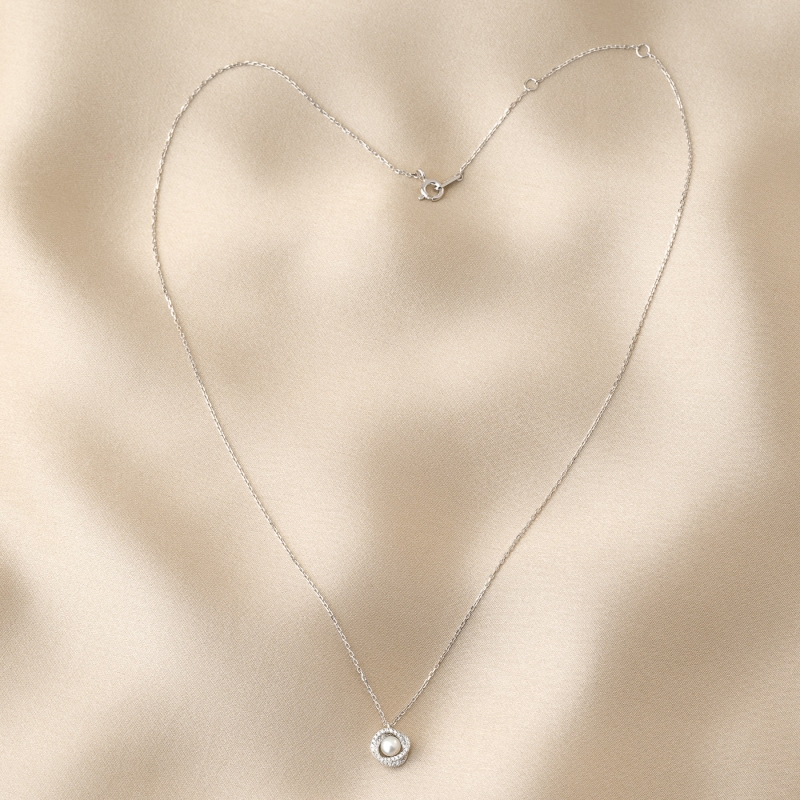 Colier argint Flower Pearl silver