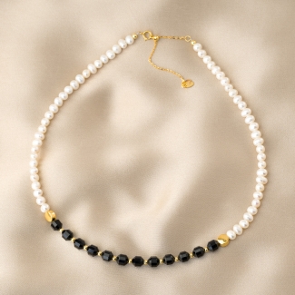 Choker argint Magnetic Touch onix, perle, lantisor culisant gold