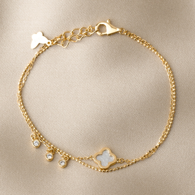 Gold Sterling Silver Bracelet In Vogue with mother of pearl