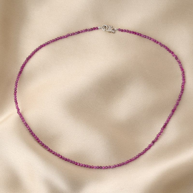 Sterling Silver Necklace Minimal with faceted ruby