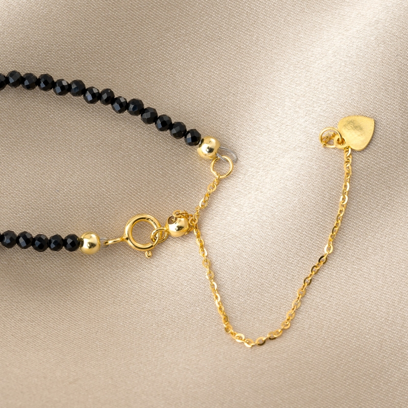 Gold Silver Choker onix with pearls and adjustable chain