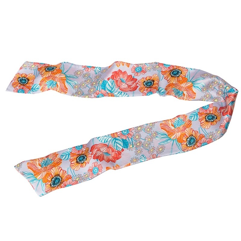 Silk scarf with coral poppies