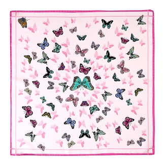 Silk Scarf S twill Springs Pleasures Butterflies pink