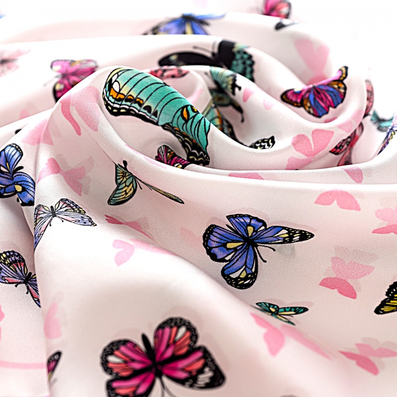 Silk Scarf S twill Springs Pleasures Butterflies pink