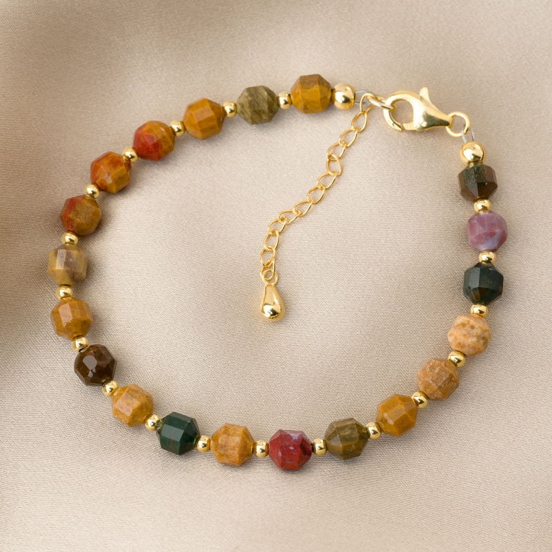 Touch Bracelet barrel indian agate mix 14K gold plated silver