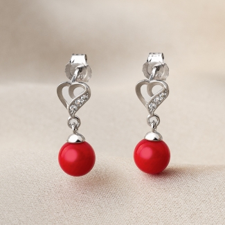 Sterling Silver Earrings Heart red corai