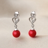 Sterling Silver Earrings Heart red corai