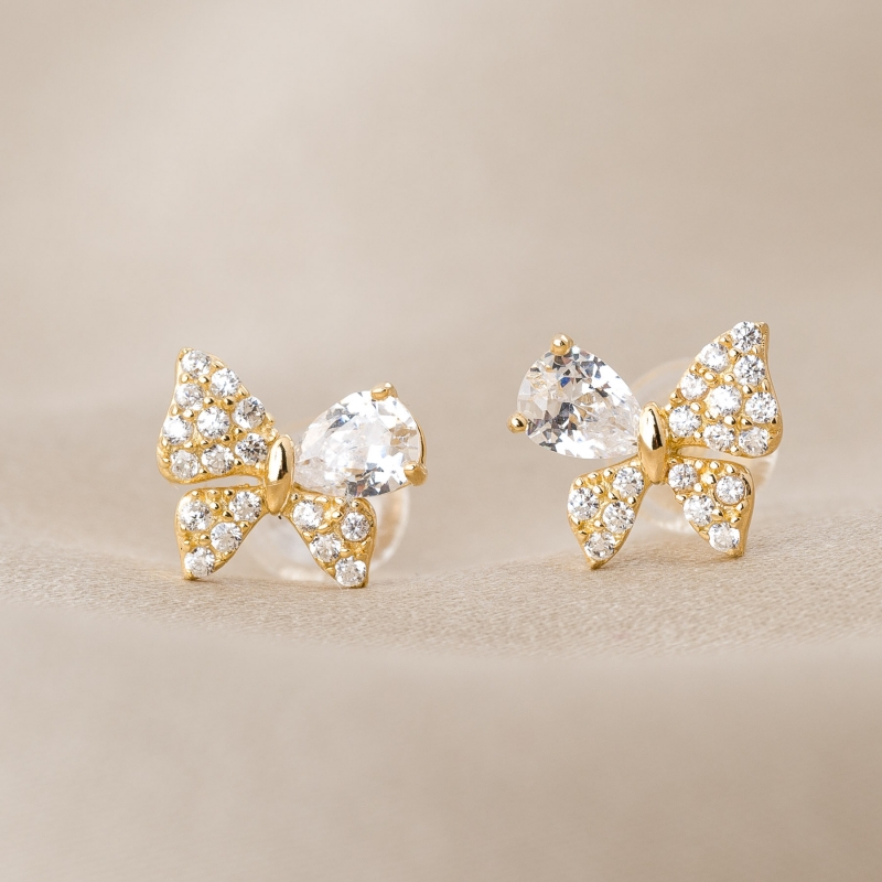 Cercei argint Sparkling Butterfly zirconia gold