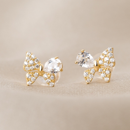 Cercei argint Sparkling Butterfly zirconia gold