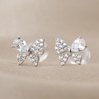 Sterling Silver Earrings Sparkling Butterfly zirconia